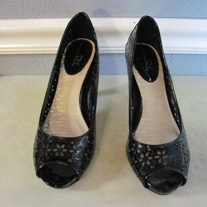 Black Patton Open Toe Cutout 3in Heels Size 8